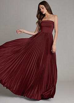 Azazie Mariana Bridesmaid Dresses Cabernet A-Line Pleated Stretch Satin Dress image5