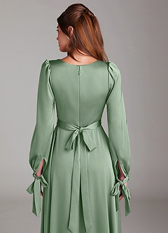 Azazie Leonia Vestidos de damas de honor Vestido de Matcha de Satén Elástico de Corte en A con Manga larga image7