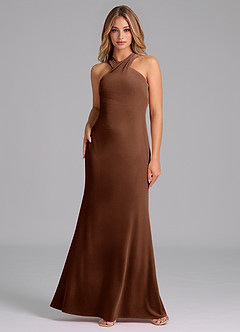 Azazie Doretta Bridesmaid Dresses Umber Mermaid Pleated Velvet Dress image3