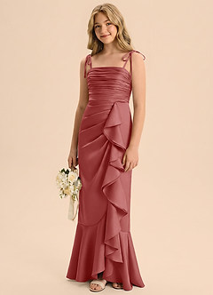 Azazie Ryan Junior Antique Rose Sheath Bow Stretch Satin Dress image4