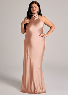 Azazie Velli Abiti da Damigella Abito Sirena in Raso Elasticizzato Collo Alto Oro Rosa image10