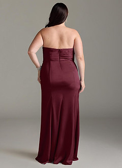 Azazie Yola Vestidos de damas de honor Vestido de Cabernet de Satén Elástico de Corte Recto Convertible con Cuello en V Plisado image10