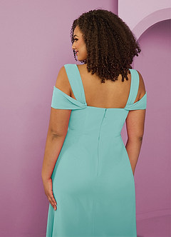 Barbie ♥ Azazie Bridesmaid Dresses Aqua A-Line Off the Shoulder Chiffon Dress image13
