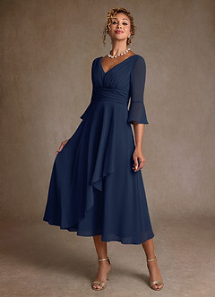 Azazie Aerynne Mother of the Bride Dresses Dark Navy A-Line Pleated Chiffon Dress image3