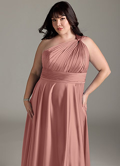 Azazie Charlize Robes de demoiselle d'honneur Robe Trapèze en Satin extensible Ue épaule Rosette image14