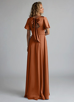 Azazie Kimber Bridesmaid Dresses Copper A-Line Ruched Stretch Satin Dress image2