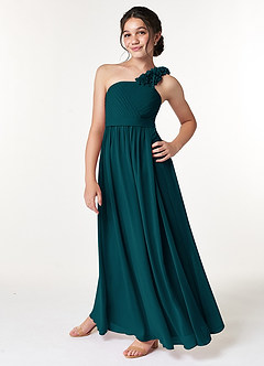 Azazie Flower Junior Pine A-Line Pleated Chiffon Dress image5
