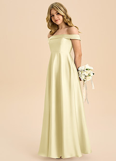 Azazie Sissy Junior Abito A-Line in Raso Elasticizzato a Spalla Scoperta Sorbetto Al Limone image6