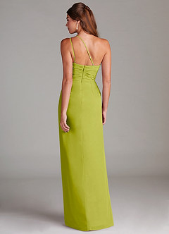 Azazie Eren Vestidos de damas de honor Vestido de Hierba De Limón de Gasa de Corte Recto con Hombro unilateral image7