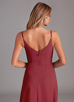 Azazie Daenerys Bridesmaid Dresses Pomegranate A-Line Cowl Chiffon Dress image7