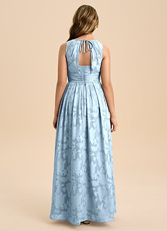 Azazie Bibiane Junior Sky Blue A-Line Pleated Floral Burnout Dress image2