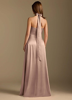 Azazie Tracie Final Sale Taupe A-Line Pleated Metallic Satin Dress image2