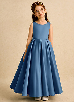 Azazie Pepper Robe Demoiselle D'honneur Fillette Robe Trapèze en Mat Satiné Plissée Violet Crépusculaire image2