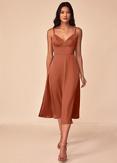 Azazie Dottie Robes de demoiselle d'honneur Robe Trapèze en Satin extensible Rose De Cèdre image1