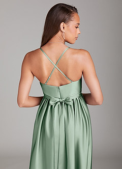 Azazie Llana Vestidos de dama de honra para maternidade Vestir Linha A com bolsos Comprimento do chão Cetim elástico image4