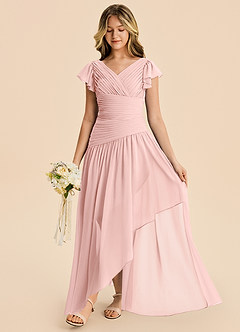 Azazie Pia Junior Powder Pink A-Line Pleated Chiffon Dress image4