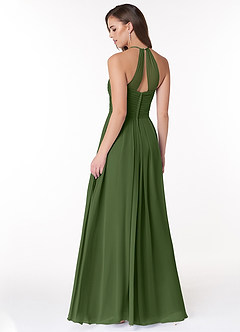 Azazie Ginger Bridesmaid Dresses Olive A-Line Halter Pleated Chiffon Dress image4