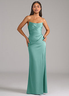 Azazie Marla Bridesmaid Dresses Aqua Sheath Strapless Stretch Satin Convertible Dress image1