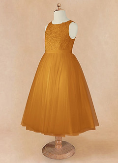 Azazie Calla Flower Girl Dresses Butterscotch Ball-Gown Lace Tulle Dress image9