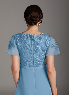 Azazie Singer Moeder van de bruid jurken A-Lijn Jurk van Chiffon V-hals kant Staal Blauw image4