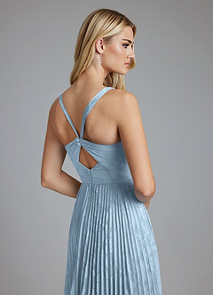 Azazie Mirella 신부 들러리 드레스 A라인 주름진 플로럴 번아웃 바닥 길이 드레스 image2