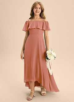 Azazie Maggie Junior A-Linie Schulterfrei Chiffon Kleid Mai Tai image3