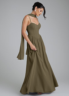 Azazie Alisha Vestidos de damas de honor Vestido de Verde Sauce de Gasa de Línea A con Corsé image6