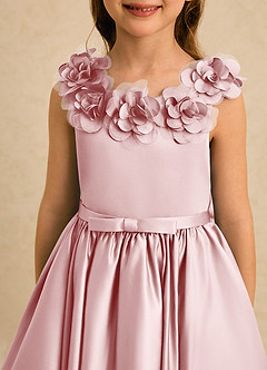 Azazie Eden Flower Girl Dresses Powder Pink Ball-Gown Pleated Matte Satin Dress image5
