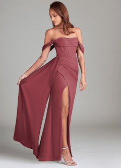 Azazie Amyra Bridesmaid Dresses Merlot Sheath Off the Shoulder Chiffon Convertible Dress image3