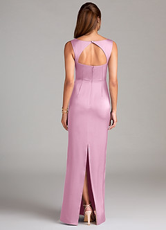 Azazie Flori Bridesmaid Dresses Candy Pink Sheath Side Slit Stretch Satin Dress image2