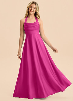 Azazie Kady Junior Fuchsia A-Line Sweetheart Neckline Stretch Satin Dress image1