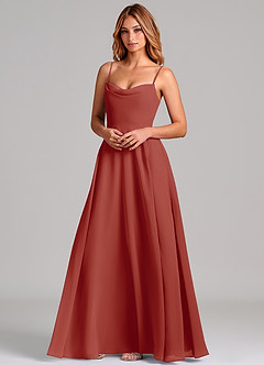 Azazie Elle Robes de demoiselle d'honneur Robe Trapèze en Mousseline de soie Plissée Terracotta image4
