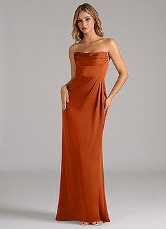 Azazie Johana Bridesmaid Dresses Burnt Orange Mermaid Off the Shoulder Stretch Satin Convertible Dress image5