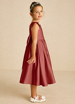 Azazie Francine Flower Girl Dresses Terracotta A-Line Bow Matte Satin Dress image3