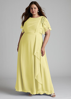 Azazie Aaliyah Robes de demoiselle d'honneur modestes Robe Trapèze Plissé à encolure dégagée Longueur ras du sol Mousseline de soie image6