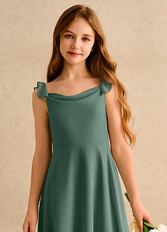 Azazie Puppy Girls Formal Flower Girl Dresses Sea Moss A-Line Pleated Chiffon Dress image6