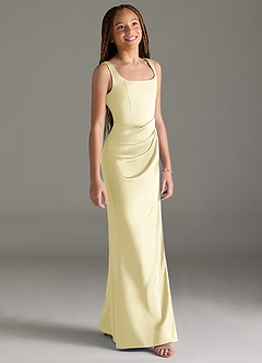 Azazie Mero Junior Lemon Sorbet Mermaid Pleated Stretch Satin Dress image3