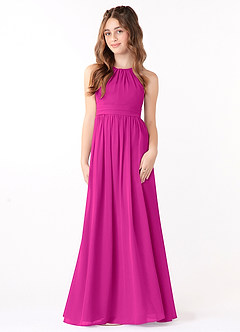 Azazie Jaylah Junior Fuchsia A-Line Ruched Chiffon Dress image4