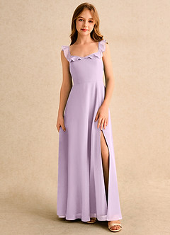 Azazie Chip Girls Formal Flower Girl Dresses Frosted Lilac A-Line Sleeveless Chiffon Dress image1