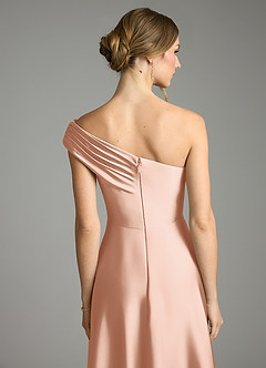 Azazie Melanie Suknie dla druhen Linia A Zza ramienia Satyna elastyczna Do ziemi Sukienka image2