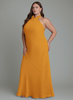 Azazie Velli Bridesmaid Dresses Butterscotch Mermaid High Neck Chiffon Dress image12