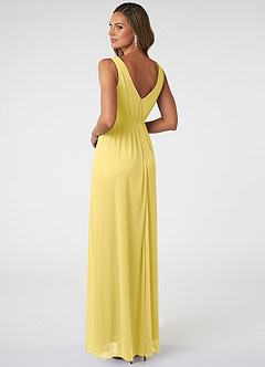 Azazie Tanicia Bridesmaid Dresses Canary A-Line V-Neck Pleated Mesh Dress image4
