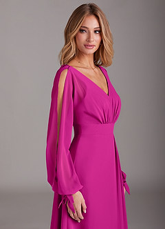 Azazie Matilda Robes de demoiselle d'honneur Robe Trapèze en Mousseline de soie Manche longue Fuchsia image7