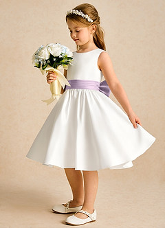 Azazie Sosie Blumenmädchenkleider A-Linie Plissee Matte Satin Kleid Elfenbein Frostiges Flieder image3