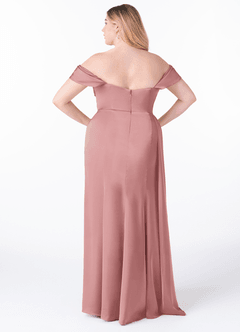 Azazie Amyra Bridesmaid Dresses Dusty Rose Sheath Off the Shoulder Stretch Satin Convertible Dress image10