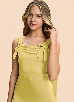 Azazie Chelsea Junior Canary Sheath Pleated Stretch Satin Dress image7