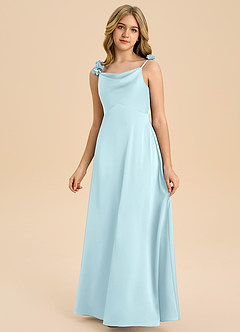 Azazie Gumdrop Junior Cloud Blue Empire Pleated Stretch Satin Dress image3