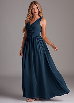 Azazie Kingsley Bridesmaid Dresses Dark Navy A-Line Lace Chiffon Dress image4