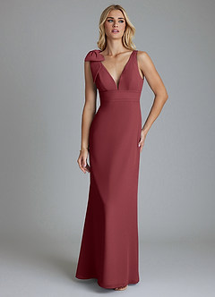 Azazie Taro Bridesmaid Dresses Merlot Sheath Bow Chiffon Dress image6