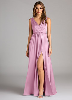 Azazie Tanicia Bridesmaid Dresses Candy Pink A-Line Pleated Stretch Satin Dress image1
